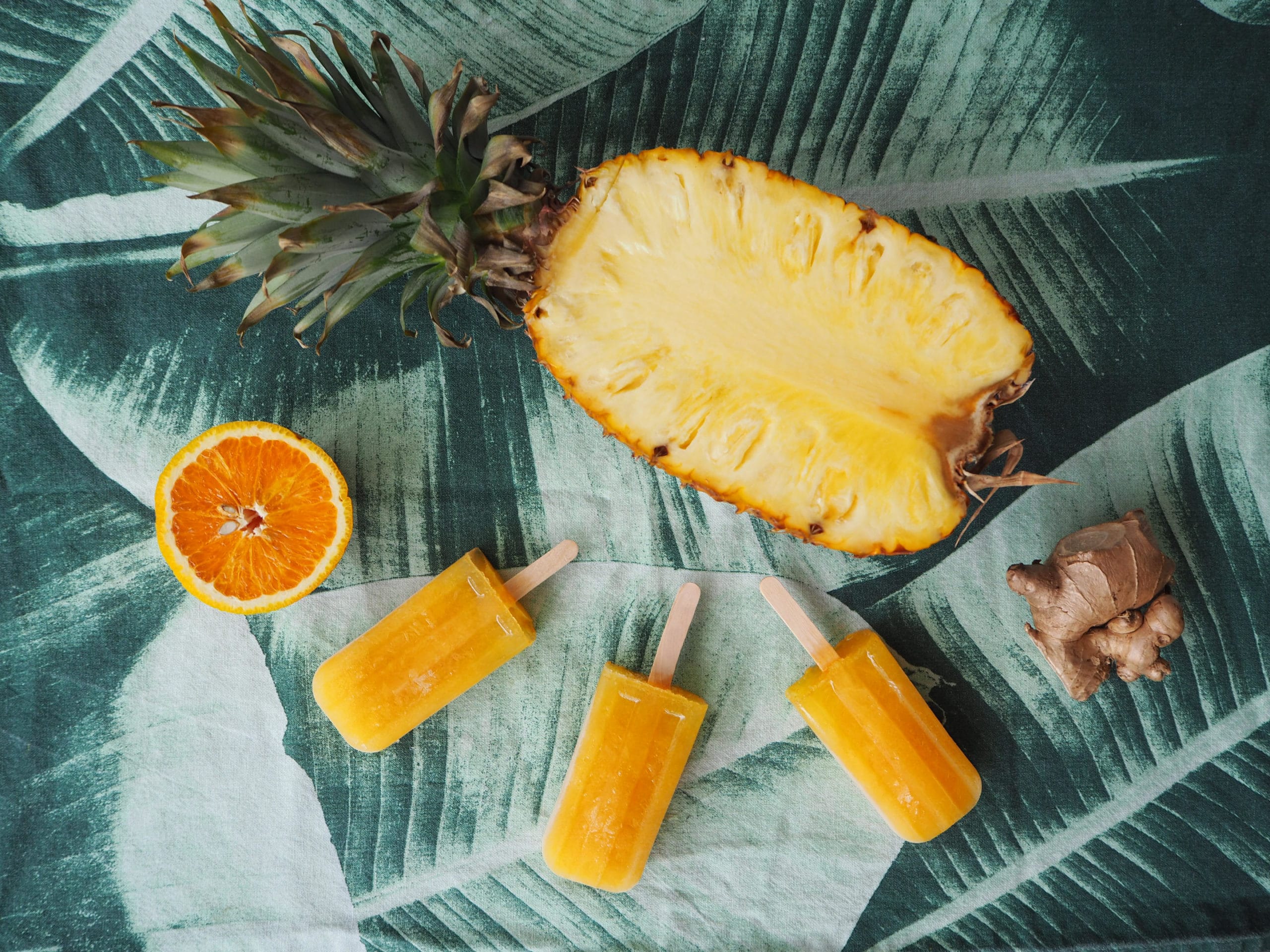 Pineapple, orange and ginger popsicles