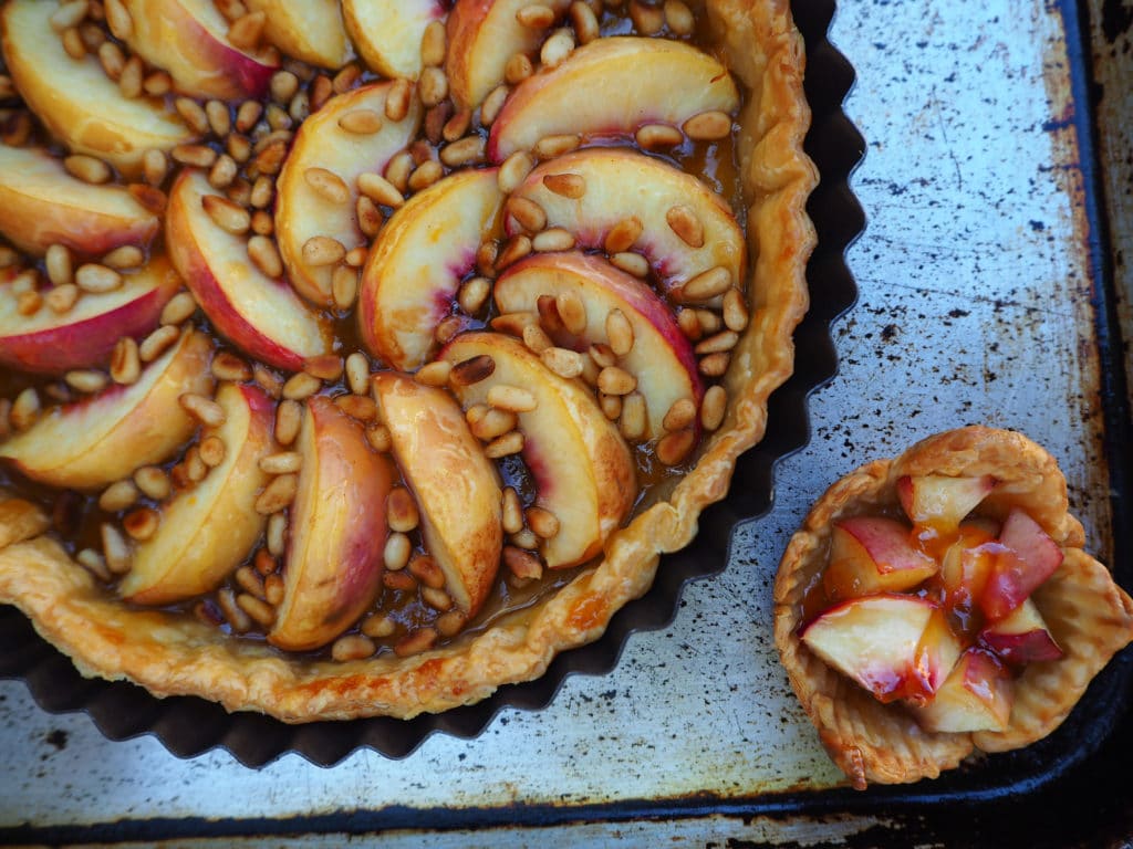 Nectarine tart 18 Close up large and small tarts