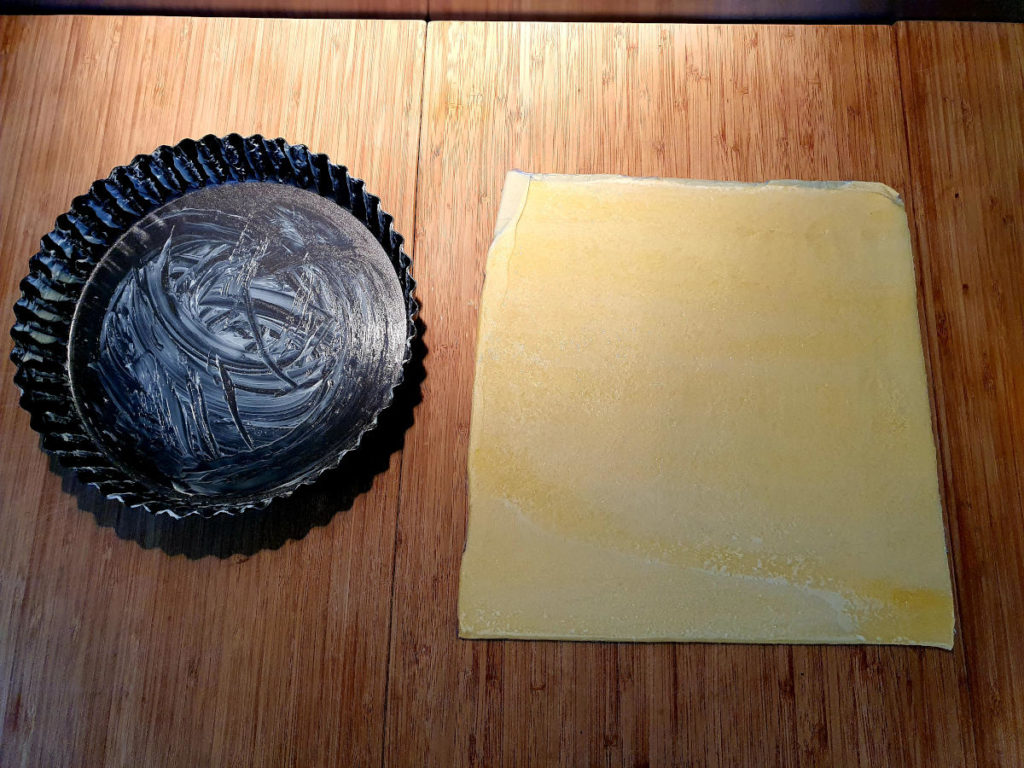Nectarine tart 3 Greased tart tin and pastry
