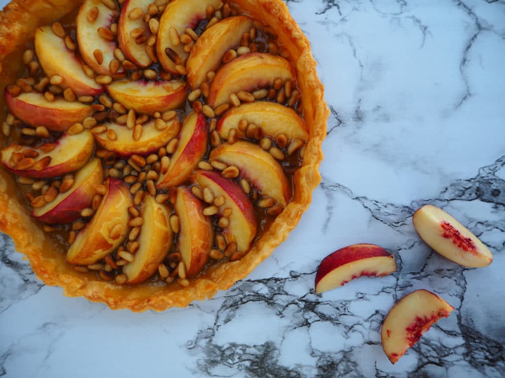 Nectarine tart 20 Tart on board with nectarine slices