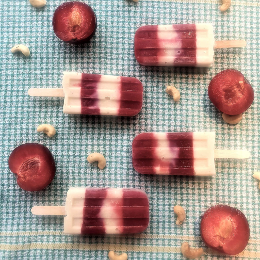 Blood plum and cashew yoghurt popsicle