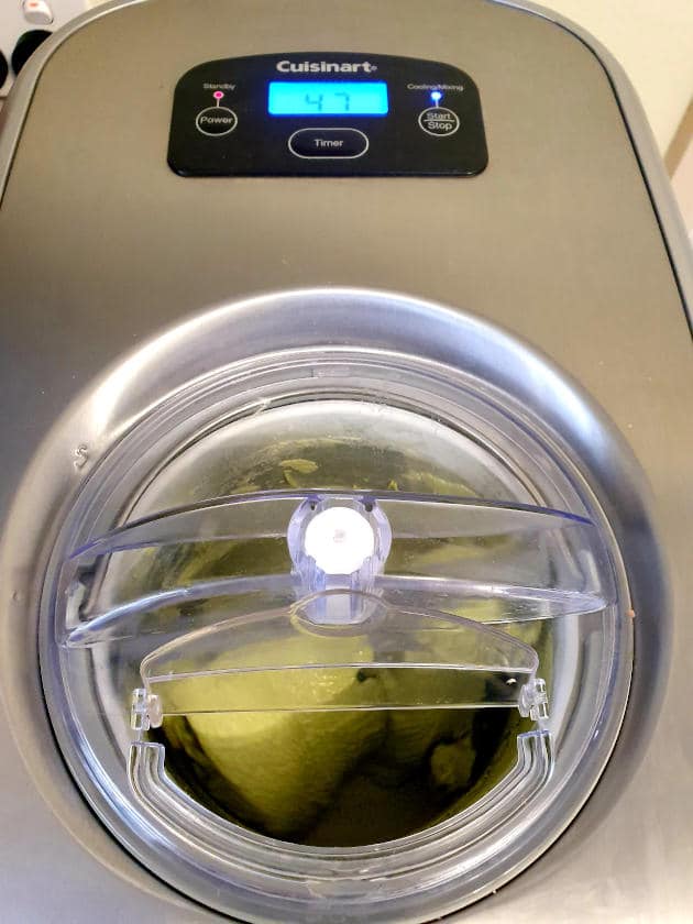 Easy matcha ice cream 7 Churning ice cream mix