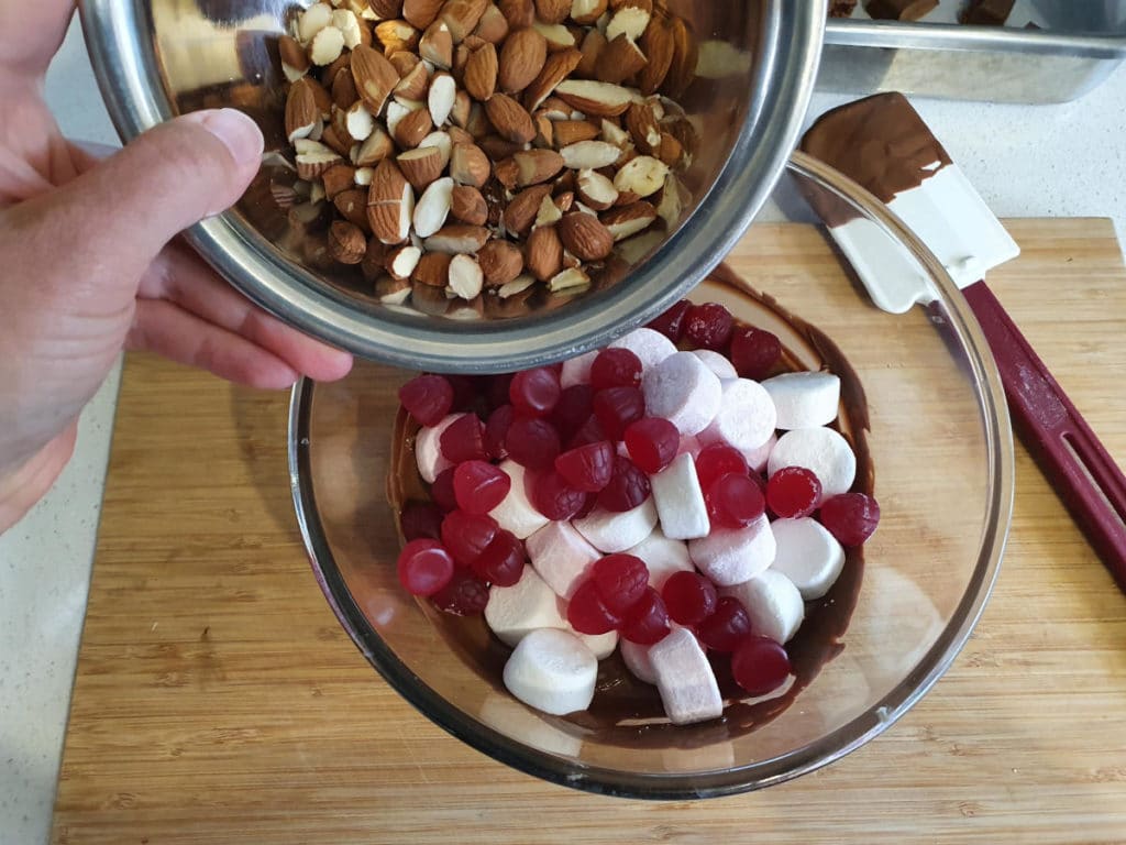 Adding chopped almonds