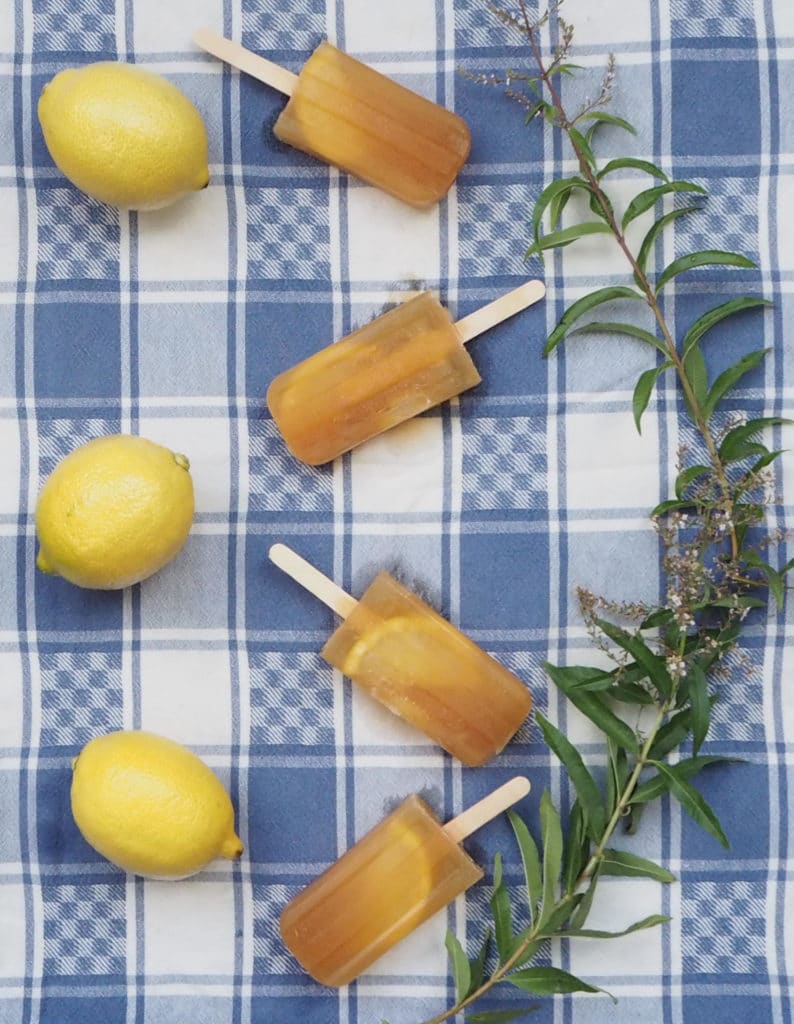 Lemon iced tea popsicles with lemon verbena