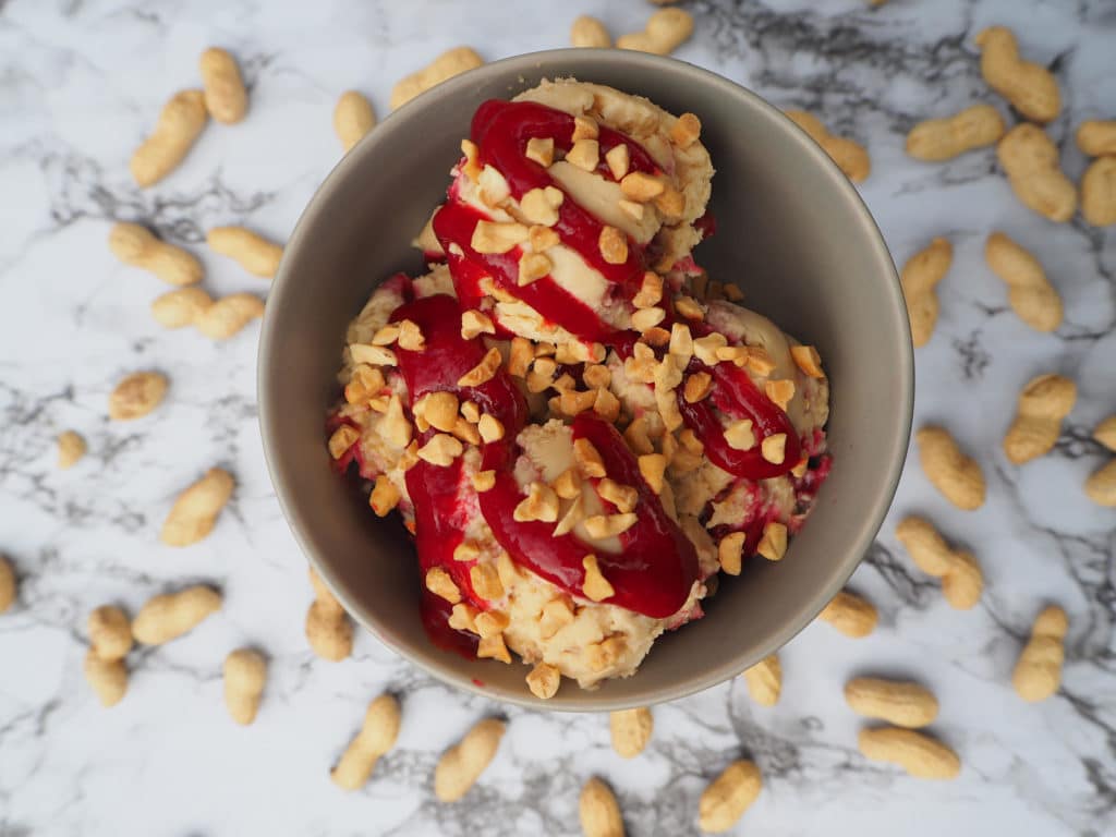 Peanut butter and jelly with sauce and nuts