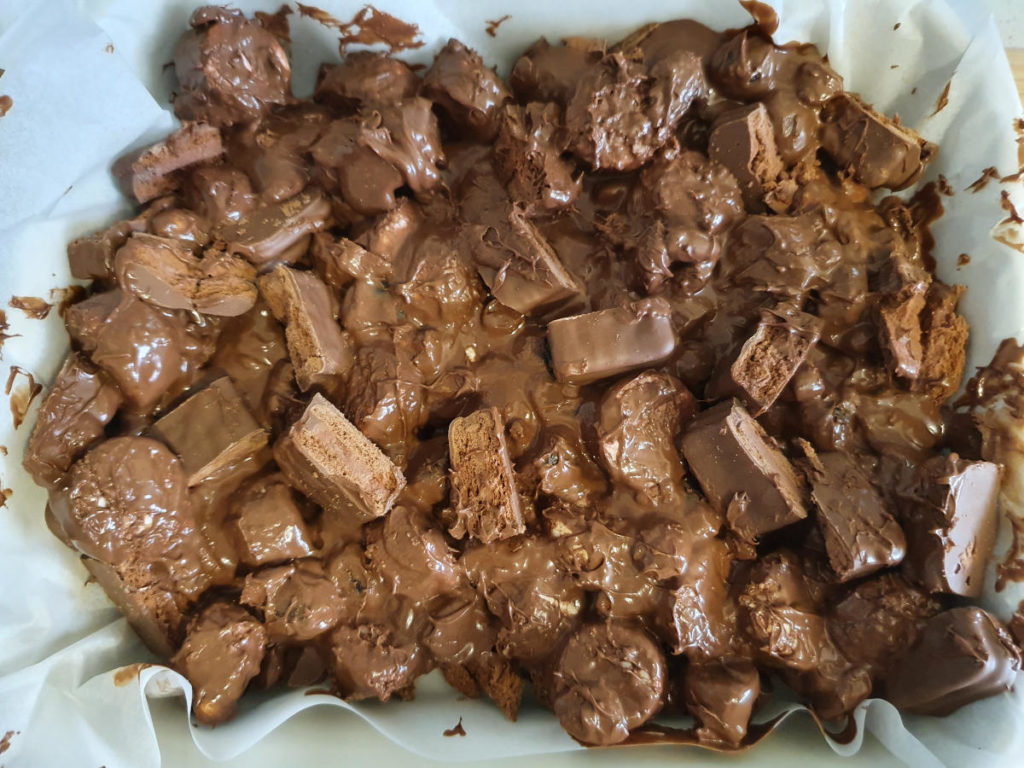 Rocky road poured into tray