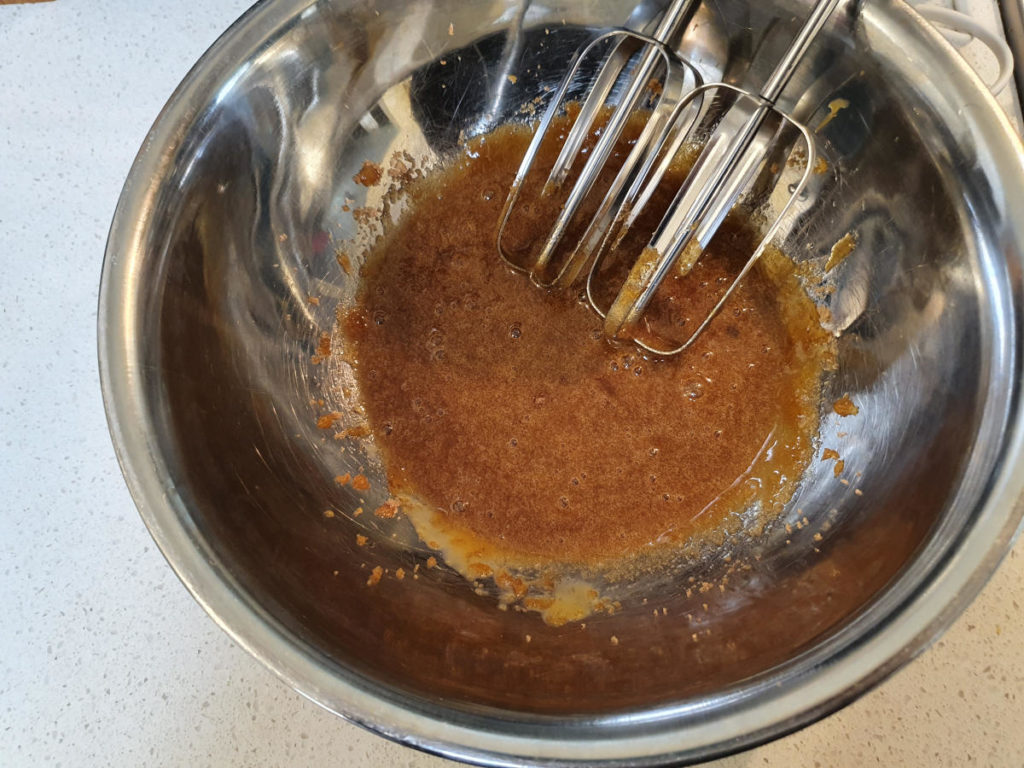 Start mixing brown sugar and egg yokes