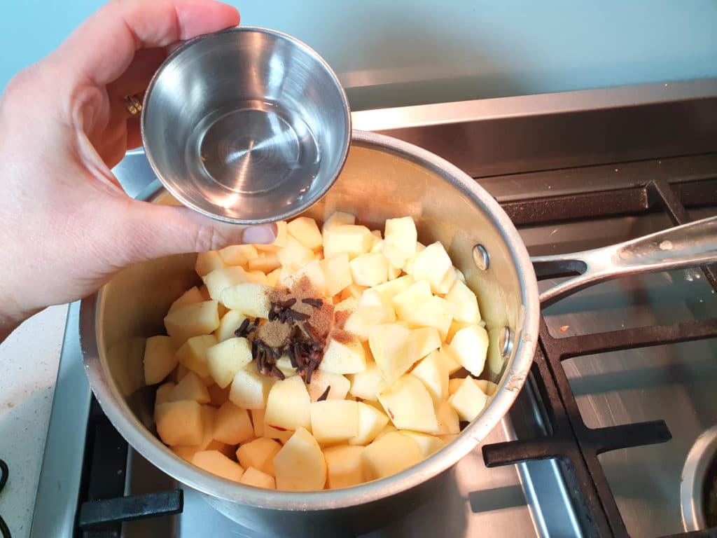 Adding water to apple mix