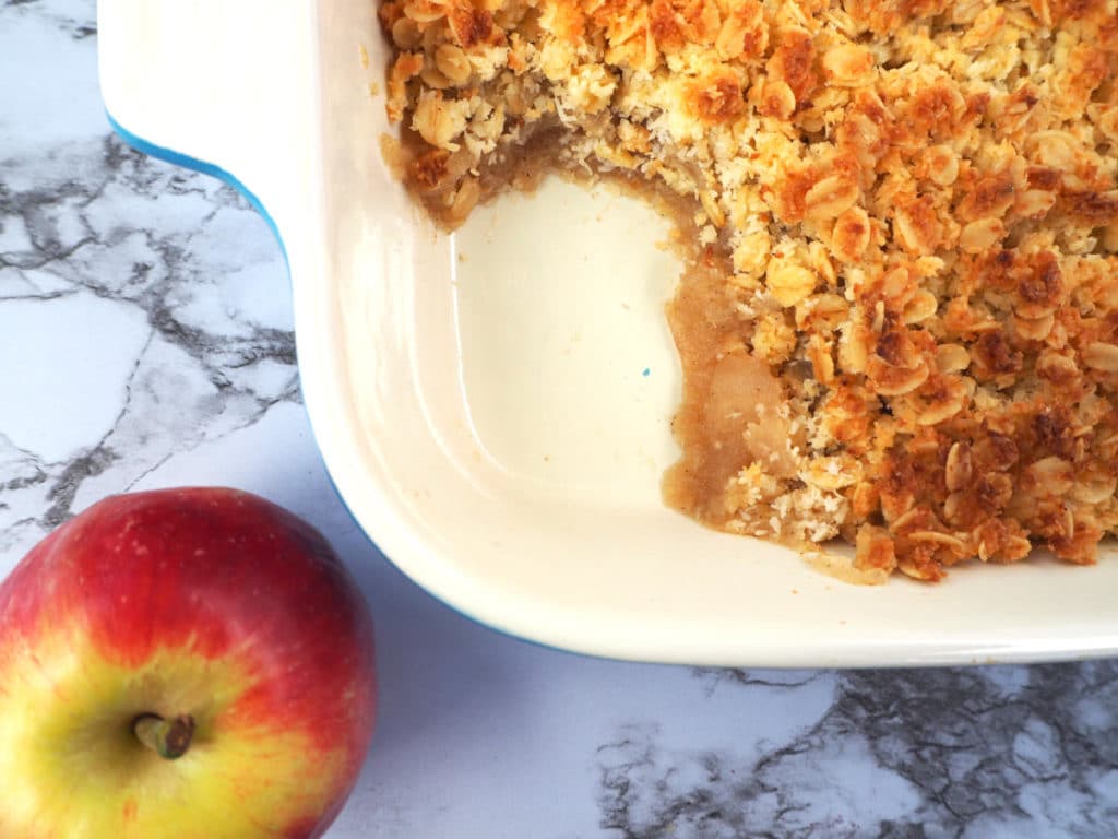 Apple crumble showing filling