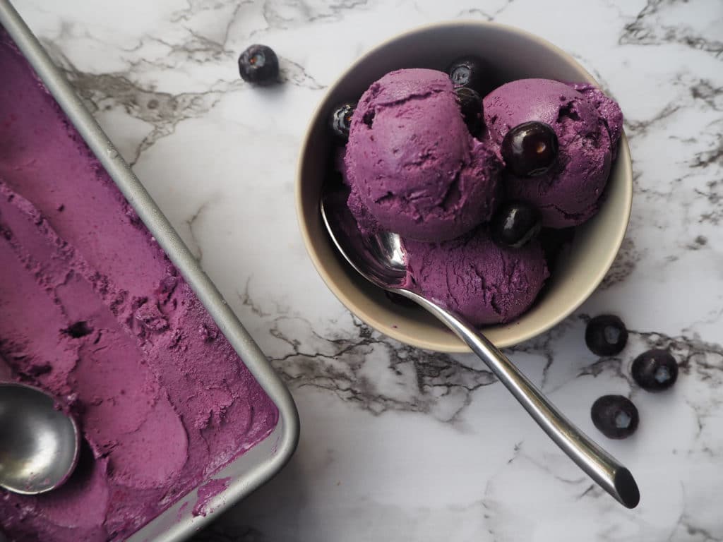 Blueberry cashew ice cream with pan