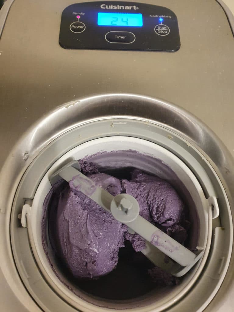 Churned ice cream in machine