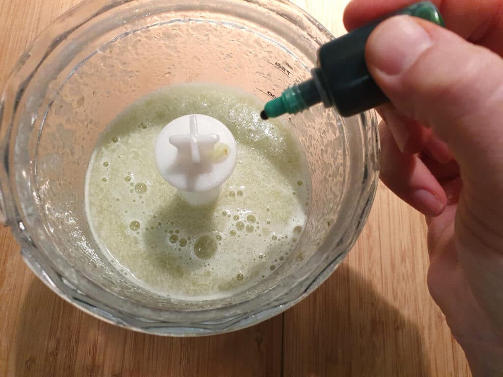 PJ Masks inspired popsicles 7 Adding food colour to blended grapes