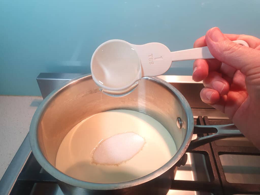Mint choc chip ice cream 12 Adding glucose syrup to pot