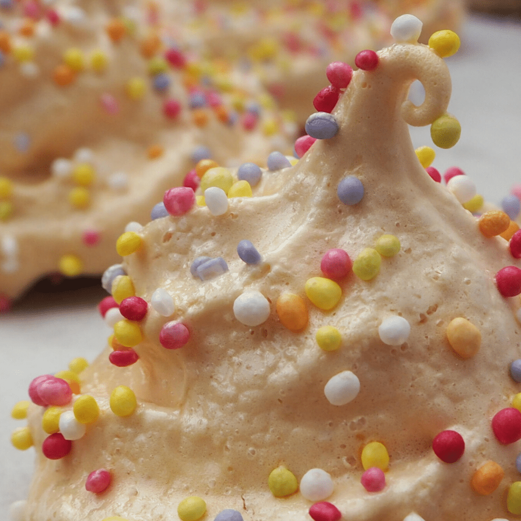 Close up rainbow meringues