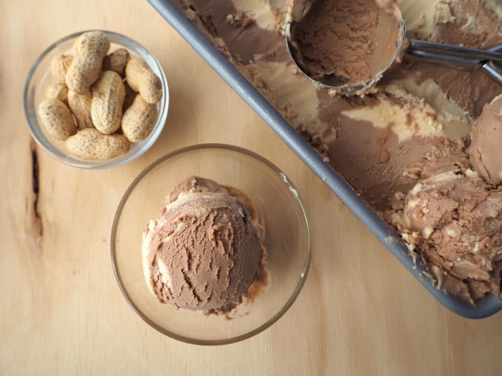 Nutella peanut butter ice cream with pan