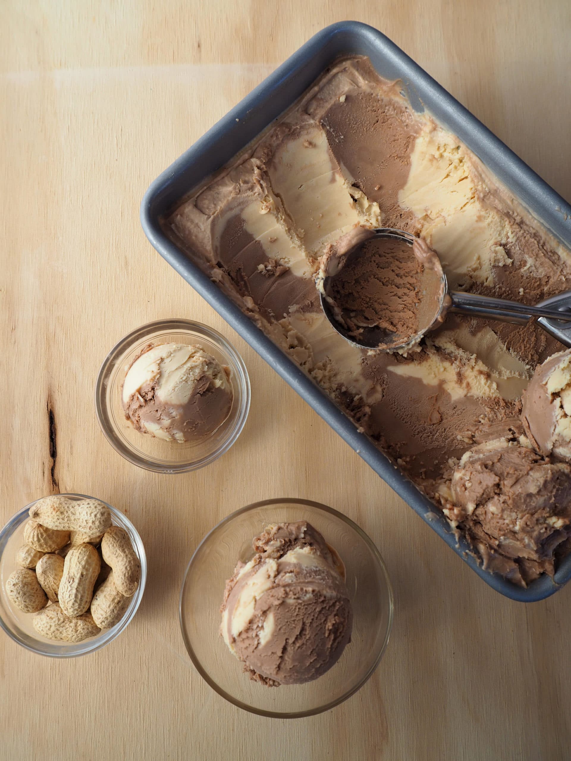 Nutella peanut butter ice cream with two scoops