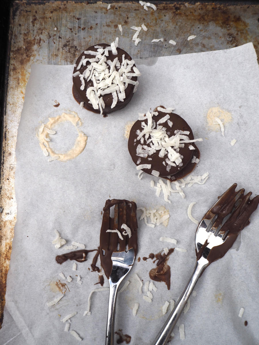 Vegan bounty ice cream bites with forks