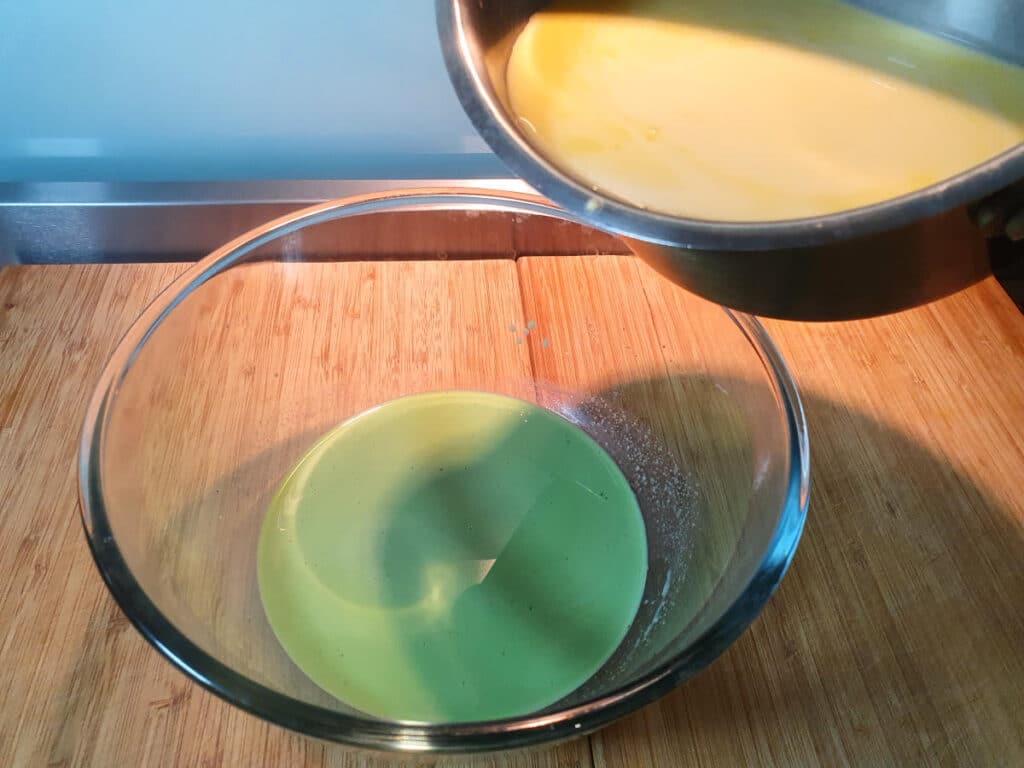 adding cream mix to pandan infused milk