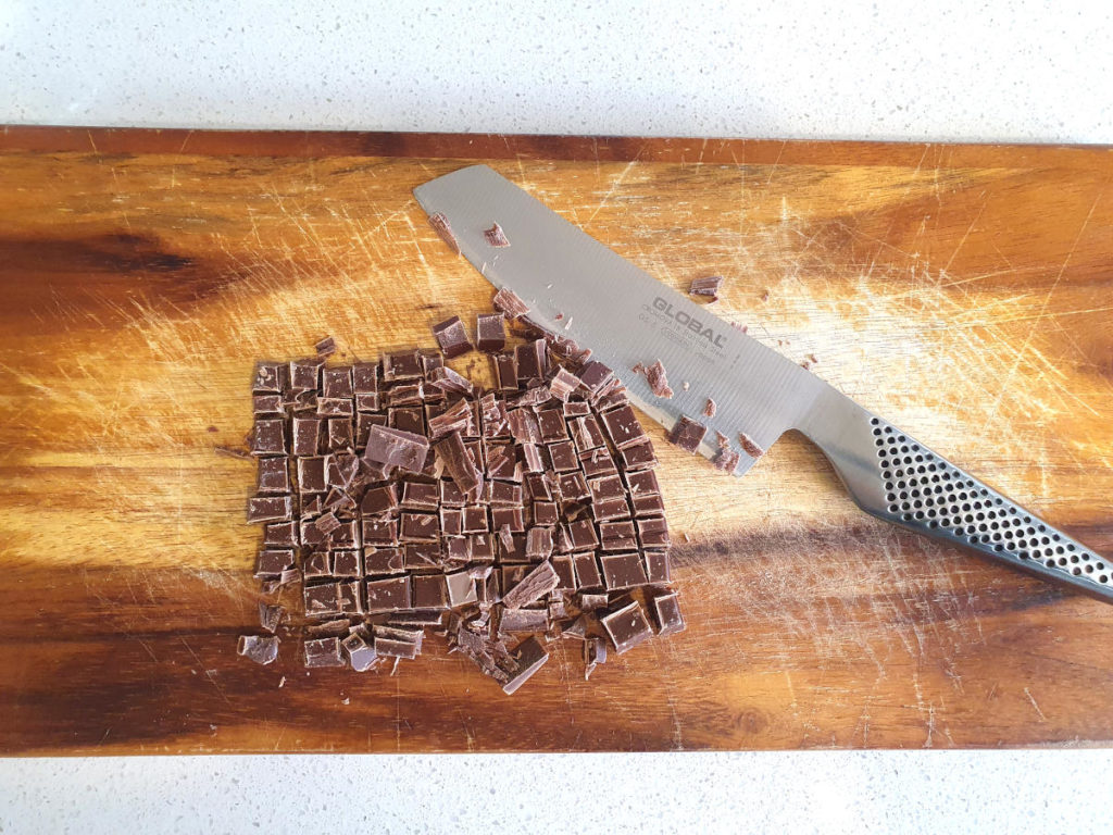 chopping up chocolate