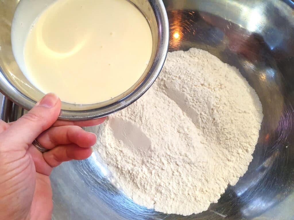 Adding cream to cobbler topping