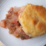 pear and rhubarb cobbler on plate