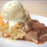 pear and rhubarb cobbler with ice cream