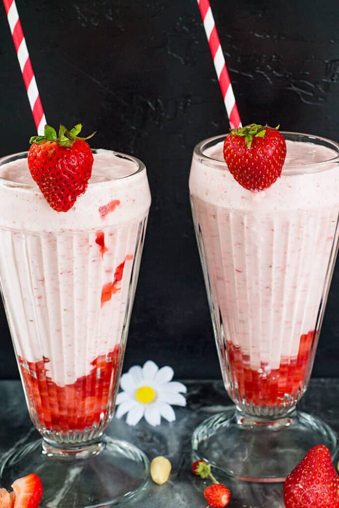 Indian strawberry lassi yoghurt smoothie