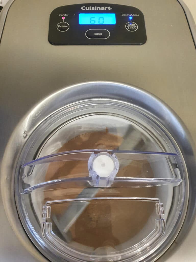 top down view of ice cream churning in machine.