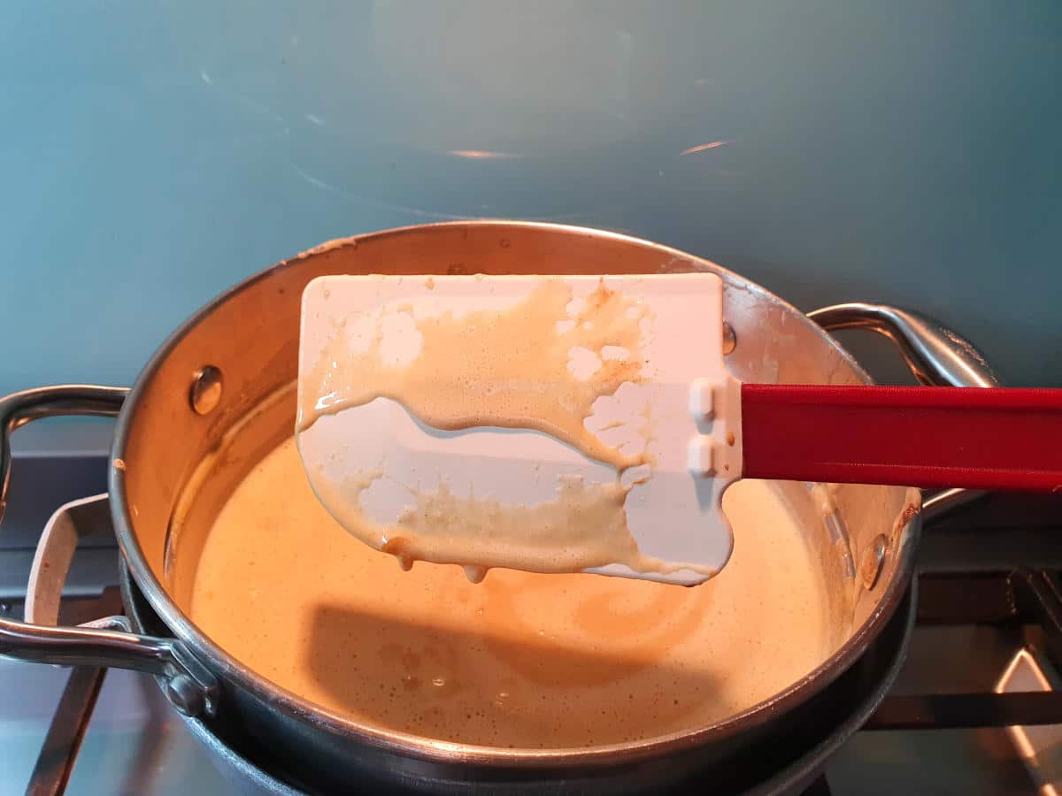 mix coating spatula and holding the line when finger is run through it.