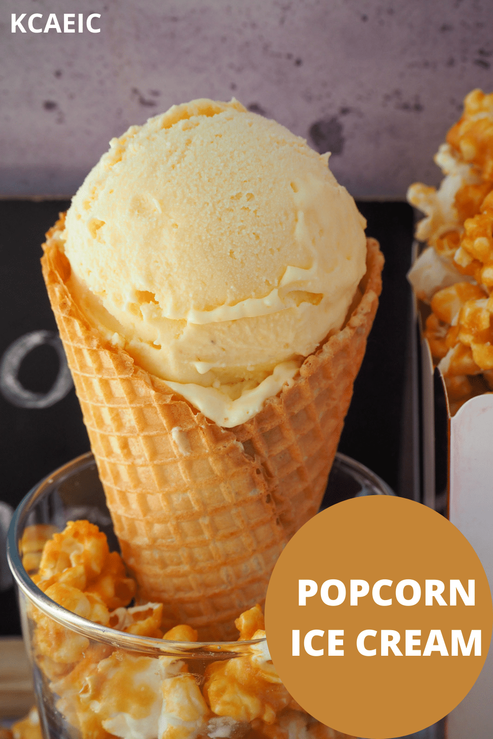 Popcorn ice cream 20 and text overlay, popcorn ice cream, KCAEIC.