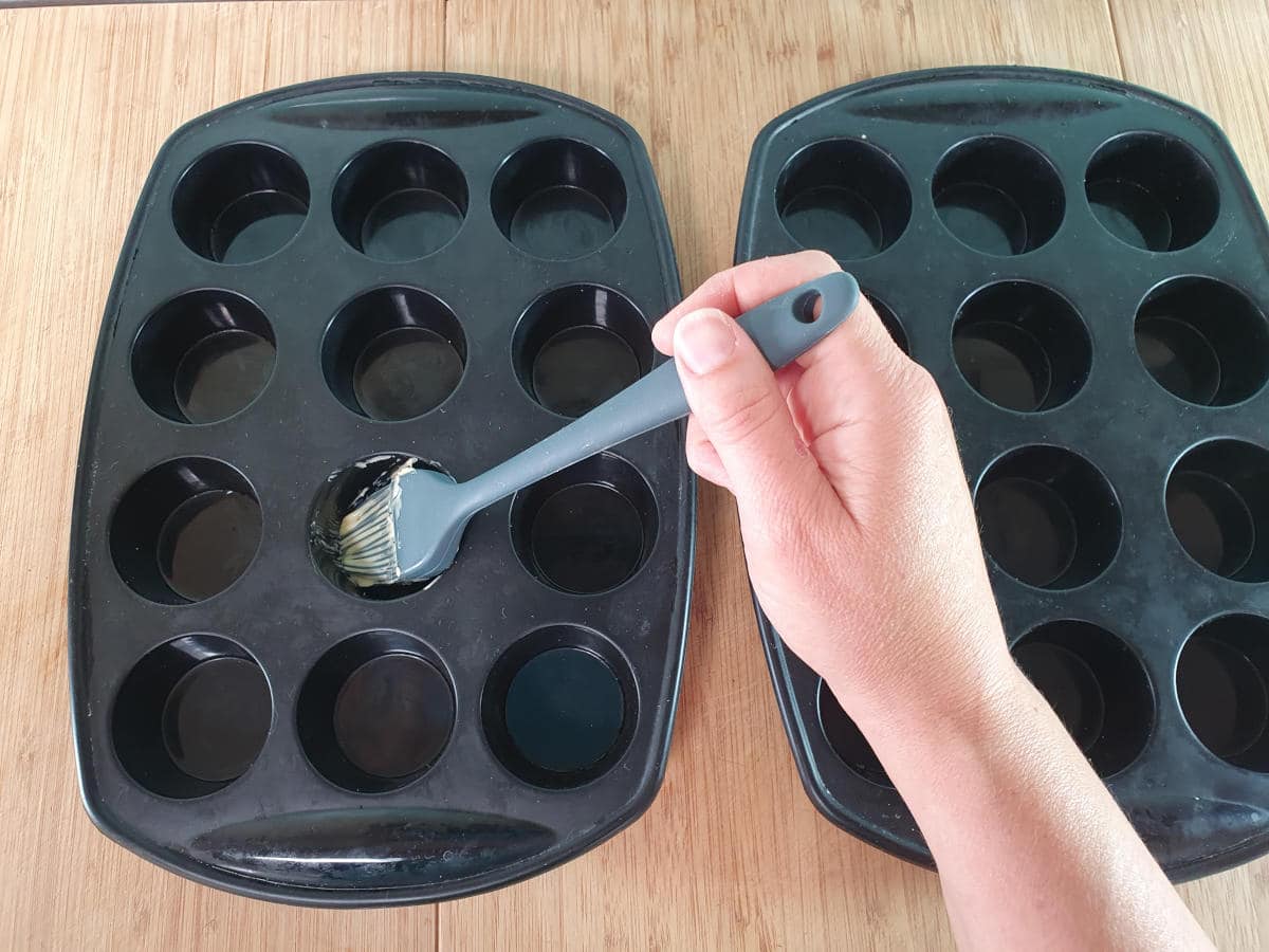 greasing mini muffin tins.