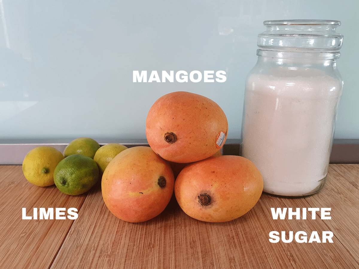Mango popsicles 3 Mango popsicles ingredients, limes, mangoes, white sugar.