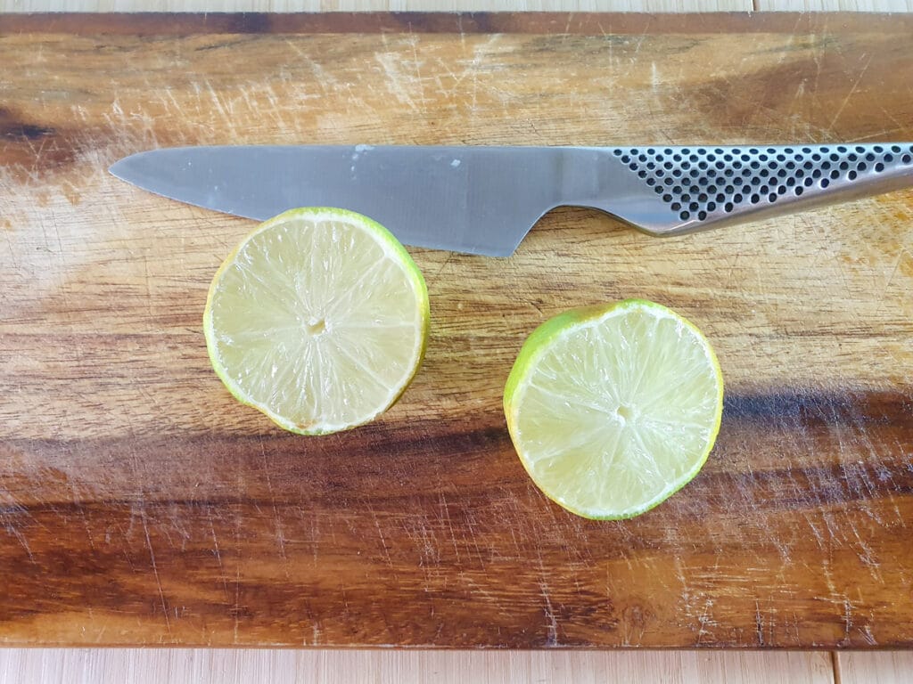 Slicing lime to juice.
