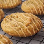 Close up caramilk cookies on a cooling rack.