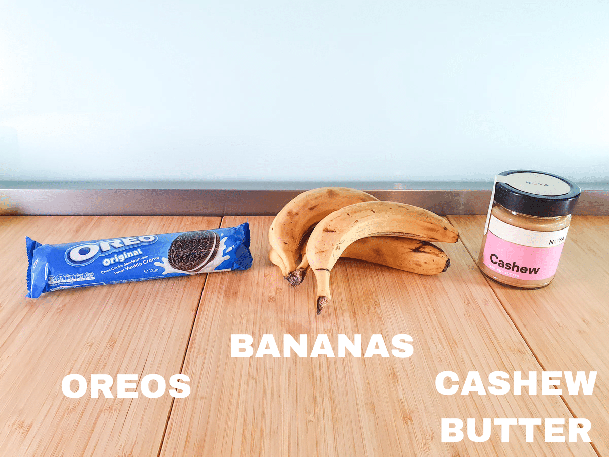 Cookies and Cream Nice Cream 3 Cookies and cream nice cream ingredients, Oreos, bananas and cashew butter.