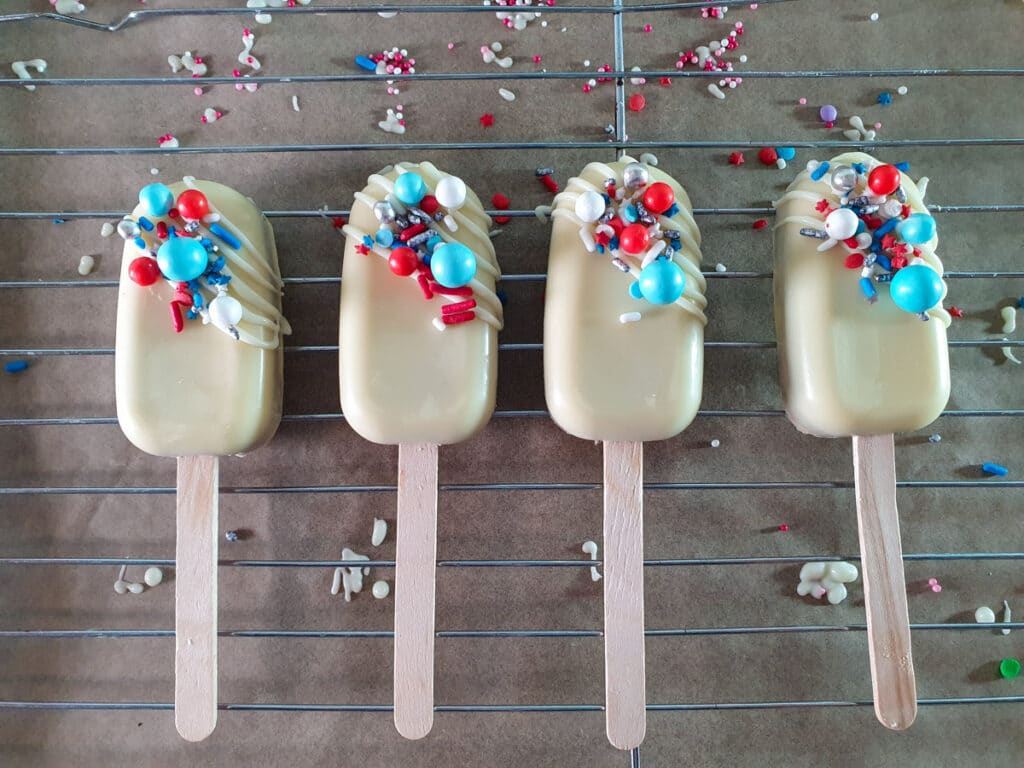 Red, white and blue decorated pops.