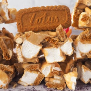 Biscoff Rocky Road 14 Close up sliced up, stacked rocky road.