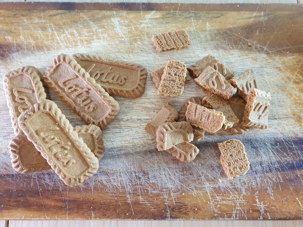 Biscoff Rocky Road 5 Breaking up biscuits into pieces.