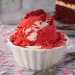 Close up scoop of red velvet ice cream.
