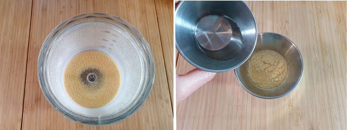 Vegan Gingerbread 5 Grinding soy lecithin into finer powder and adding water to make replacement egg yolks.