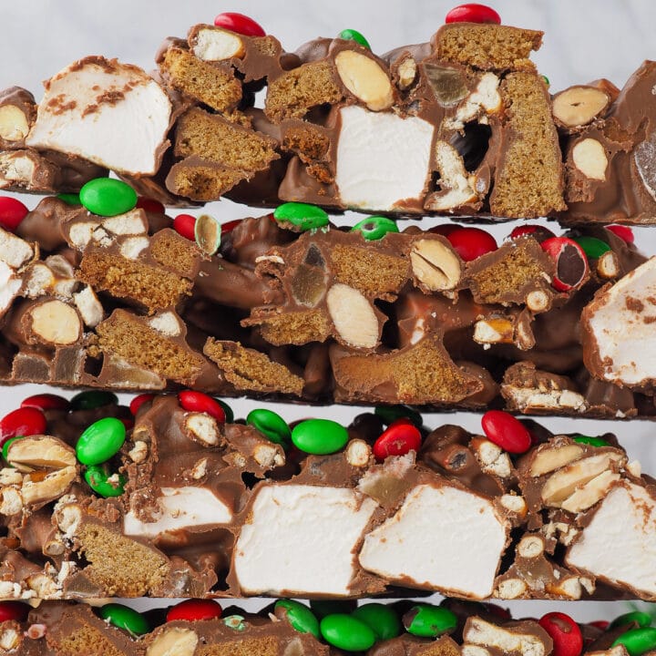 Close up of stack of rocky road.