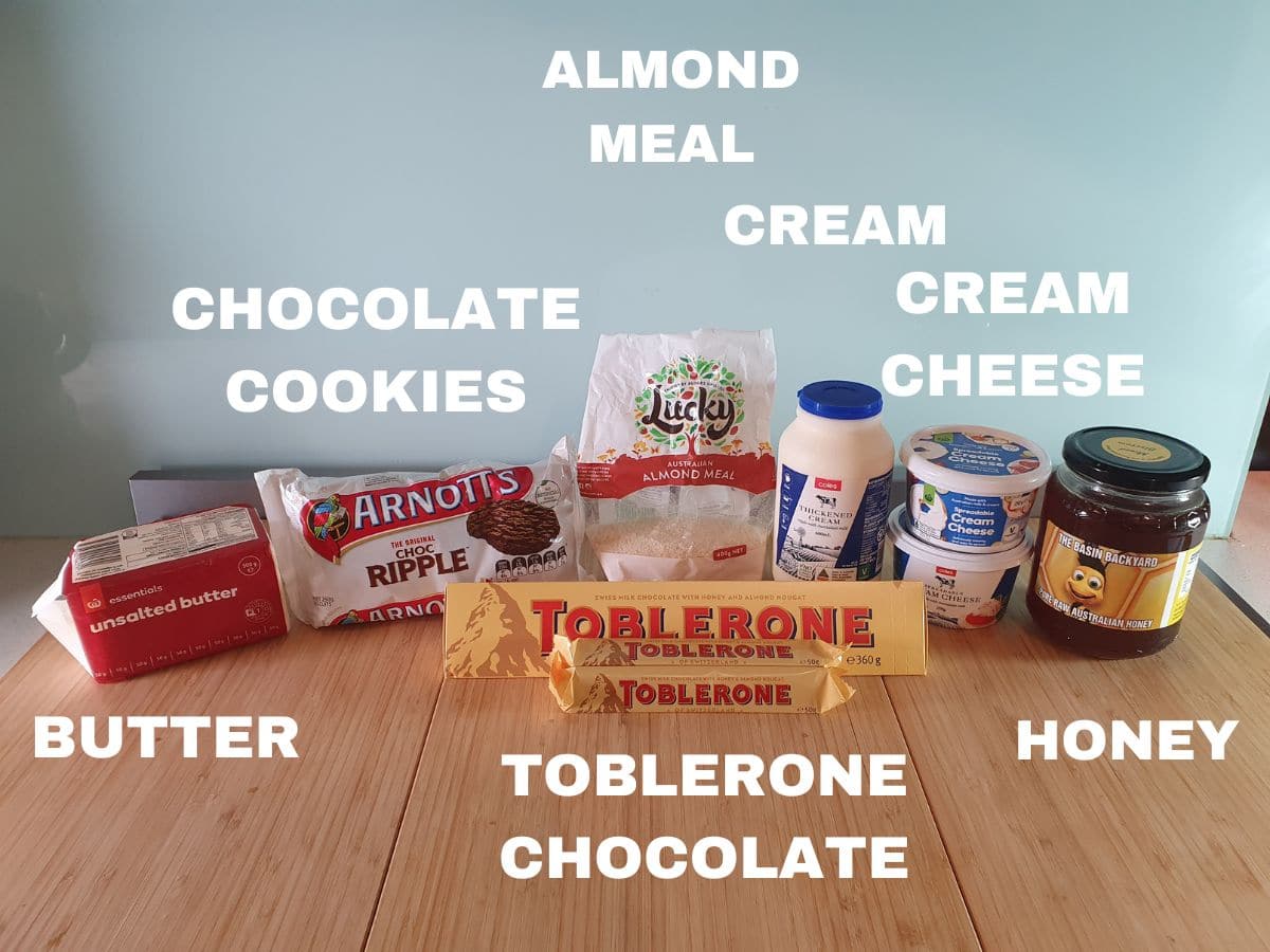Toblerone Cheesecake 4 Ingredients as per main body of text.