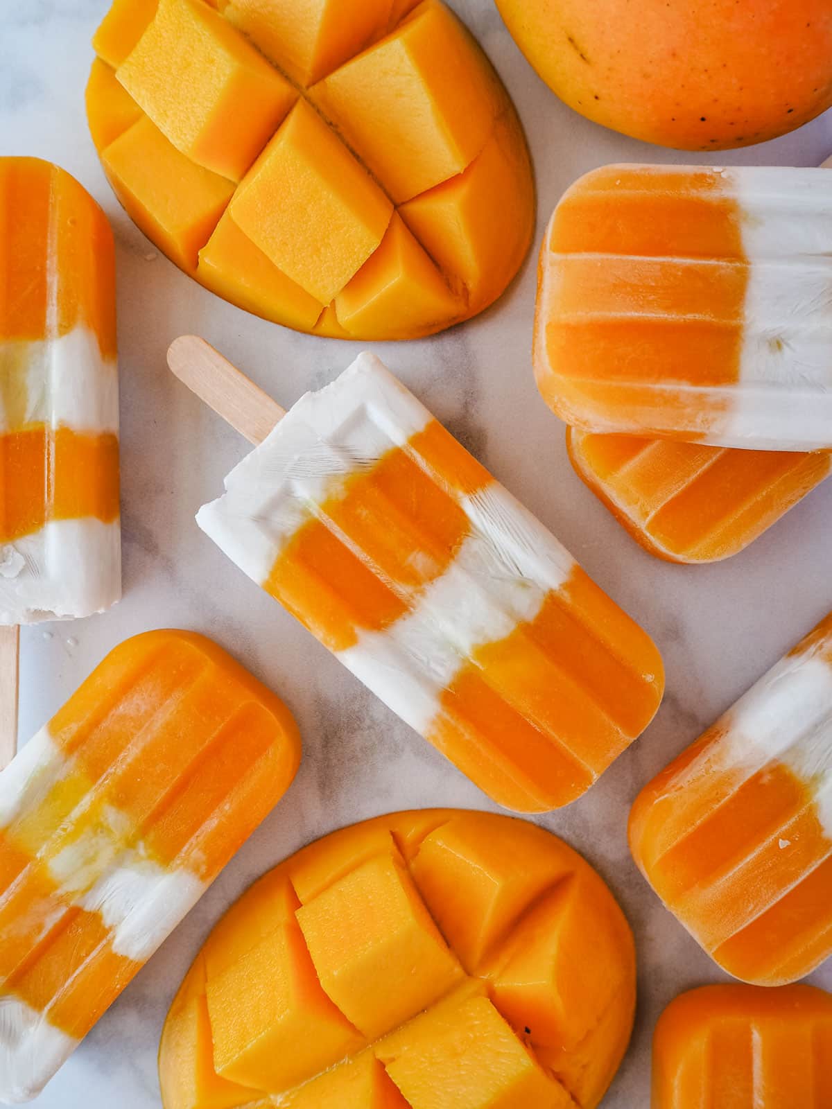 Mango coconut popsicles with with fresh mango.