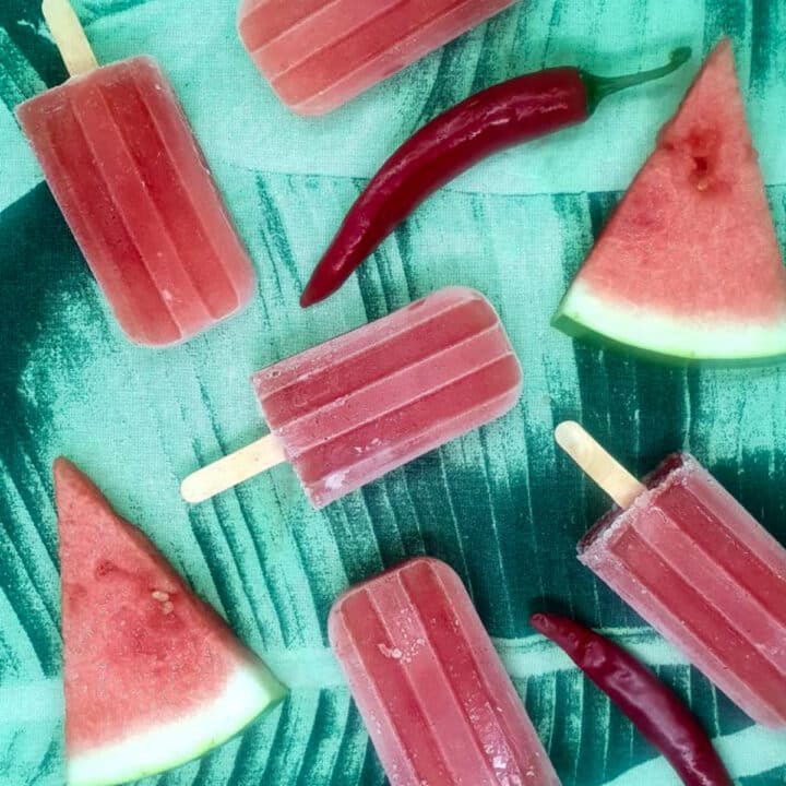 Watermelon chili popsicles with fresh watermelon and chili.