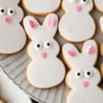 Close up bunny cookies on a plate.