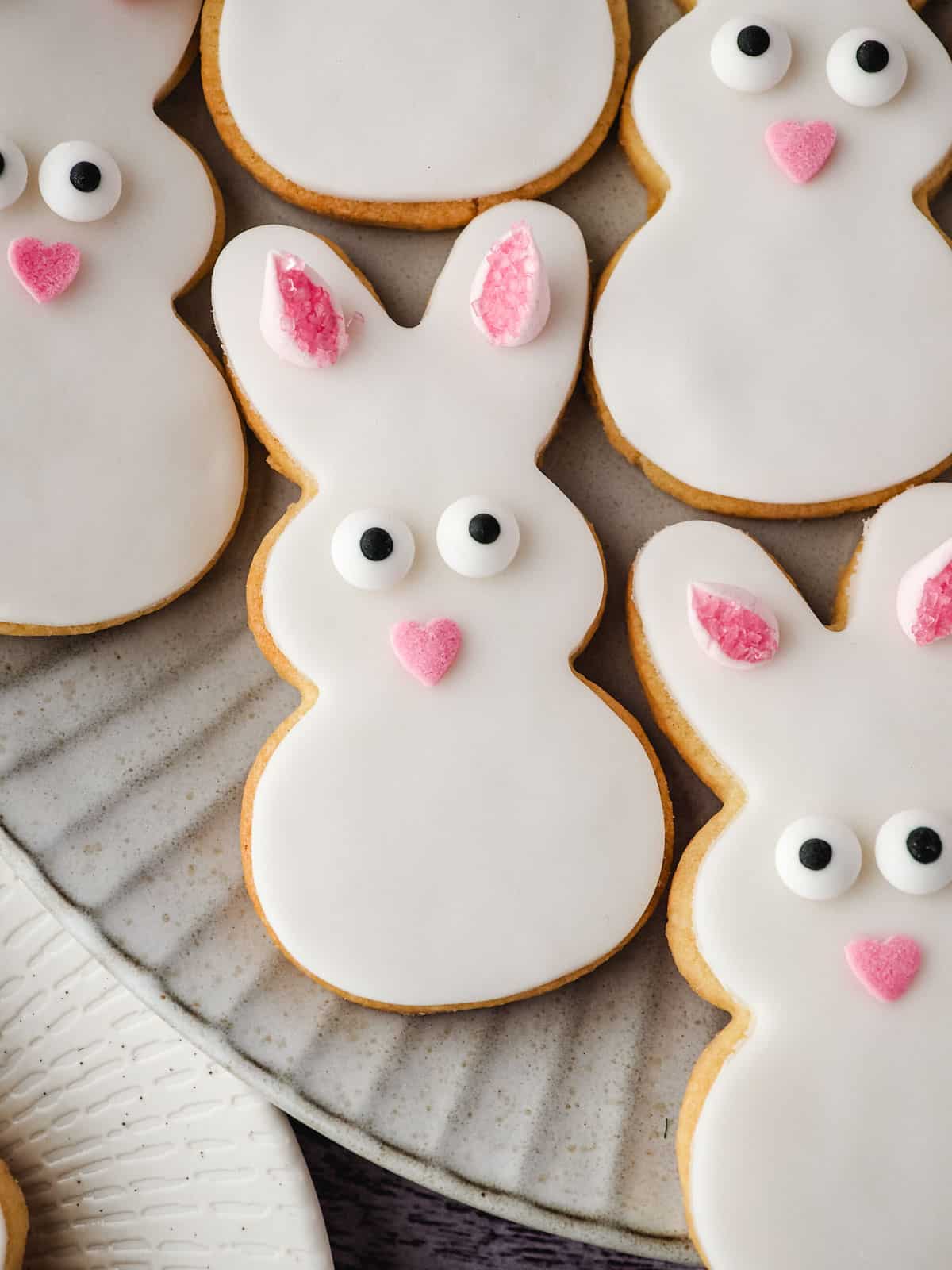 Bunny cookies on a plate.