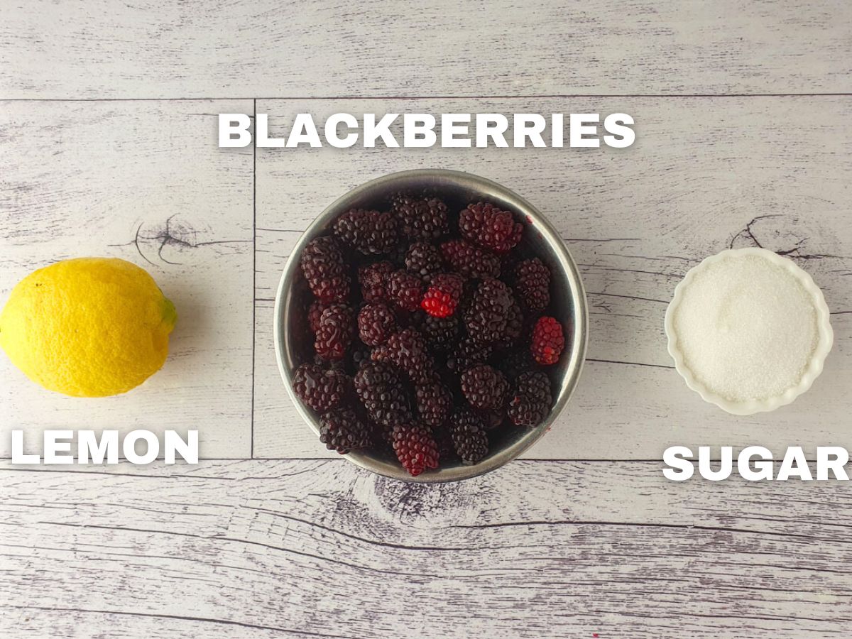Blackberry Coulis 3 Blackberry coulis ingredients: fresh lemon, blackberries, granulated sugar (not shown).
