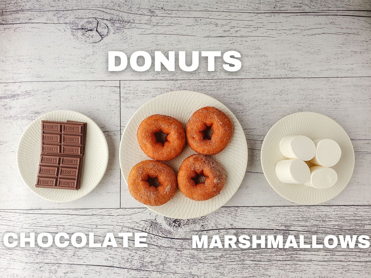Smore Donuts 4 Ingredients, chocolate, plain donuts, marshmallows.