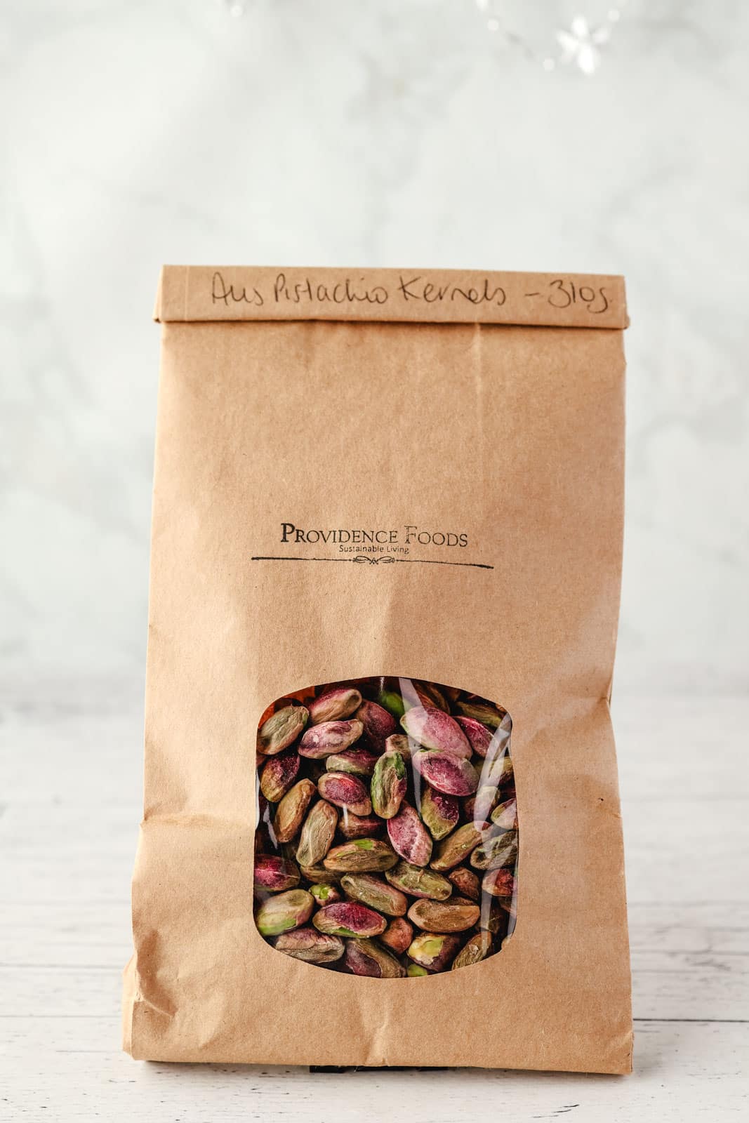 Bag of pistachio nuts from Providence Foods.