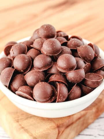 Chocolate Chips For Ice Cream 42 Homemade chocolate chips for ice cream in a small serving bowl.